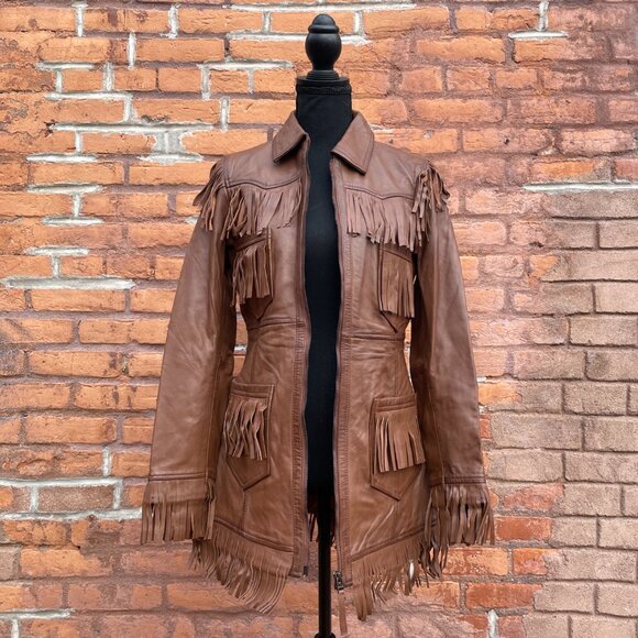 Sundance Leather Fringe Brown Western Jacket Petite Small New with Tags - Picture 5 of 16
